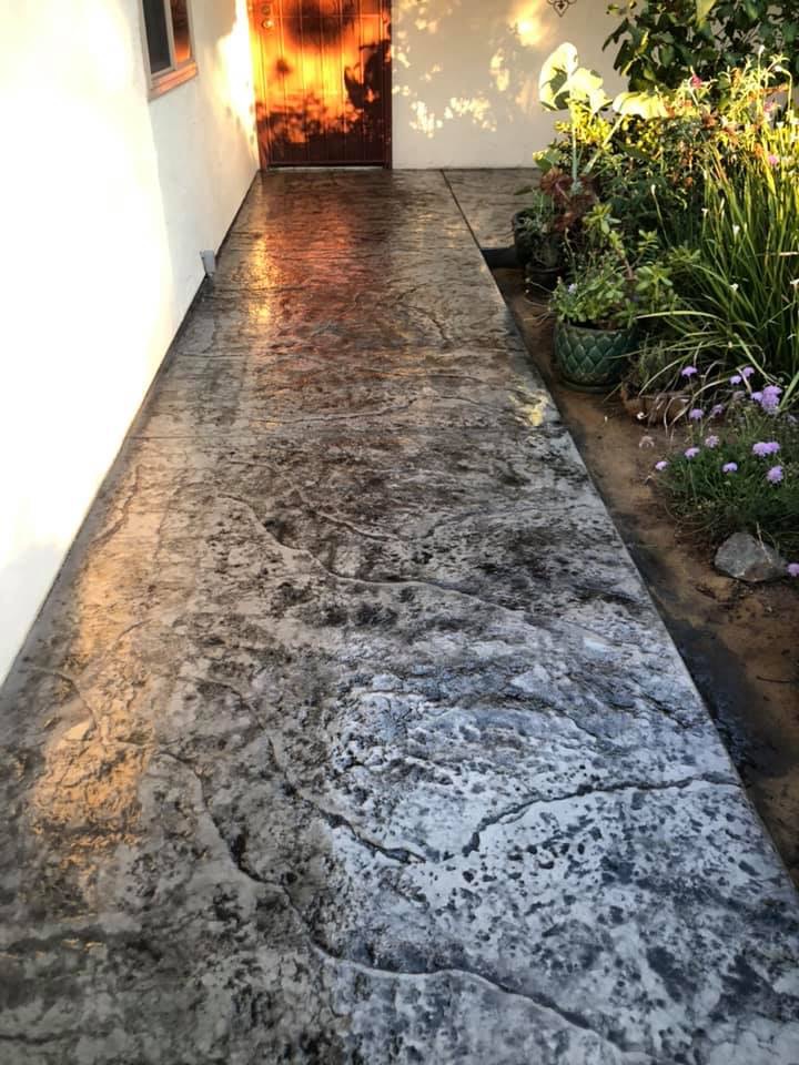 Stamped concrete walkway to front door